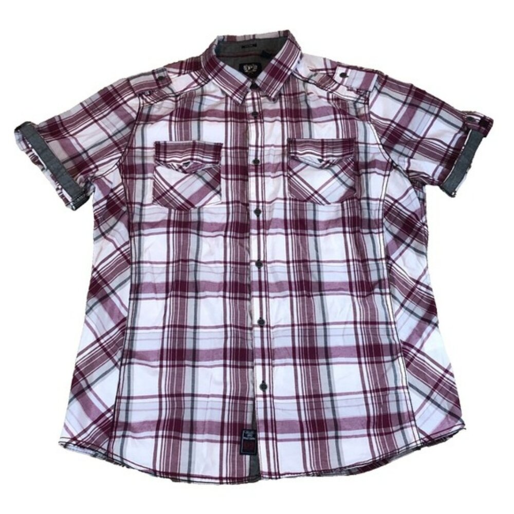 Vintage Phat Farm Shirt Men's XL‎ Red White Gray Black Plaid Print Logo Y2K